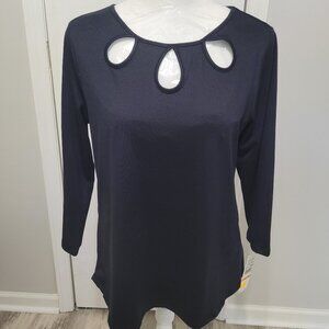 Ruby Rd Keyhole Neck Long Sleeve Knit Top